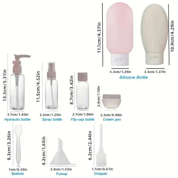 Ensemble de 11 flacons de voyage pour cosmétiques et articles de toilette